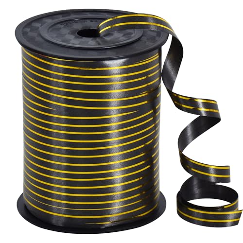 TONIFUL Ringelband mit schwarzem Goldrand, Ballon-Ringelbänder, 219 m, Ballonschnur für DIY-Dekoration, Geschenkverpackung, Bänder und Schleifen für Weihnachten, Neujahr, Geburtstag, Abschlusszubehör TONIFUL Ringelband mit schwarzem Goldrand, Ballon-Ringelbänder, 219 m, Ballonschnur für DIY-Dekoration, Geschenkverpackung, Bänder und Schleifen für Weihnachten, Neujahr, Geburtstag, Abschlusszubehör von TONIFUL