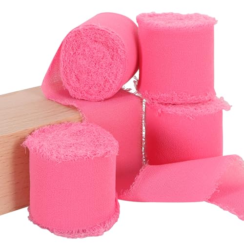 TONIFUL Rosa Chiffonband, 3,8 cm, 5,5 m, Seidenstoff für Geschenkverpackungen, Hochzeitsfeiern, Dekoration, Blumenstrauß, Schleifen, DIY Handwerk (4 Rollen) von TONIFUL
