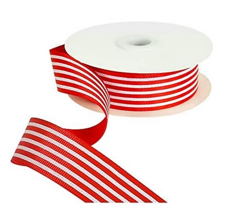 TONIFUL Rot-weiß gestreiftes Band, 2,5 cm breit, Ripsband, 22,7 m Rolle, für Geschenkverpackungen, Valentinstag, DIY-Haar-Accessoires, Basteln, Urlaub, Hochzeit, Weihnachten, Geburtstag, Dekoration von TONIFUL