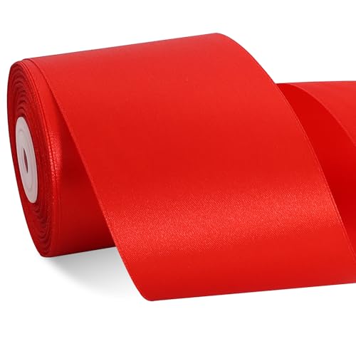 TONIFUL Rotes Satinband, 7,6 cm x 22,8 m, solide Seidenbänder für Geschenkverpackungen, Basteln, Blumensträuße, Valentinstag, Weihnachten, Geschenkverpackung, Party, Hochzeitsdekoration von TONIFUL