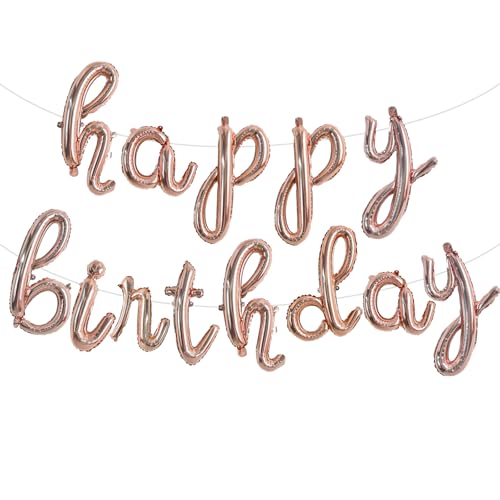 TONIFUL Rotgoldenes "Happy Birthday"-Ballon-Banner, kursive Happy Birthday-Ballons, rotgoldene Geburtstagsdekorationen, rotgoldene Mylar-Folie, Geburtstagsballons für Kinder und Erwachsene von TONIFUL