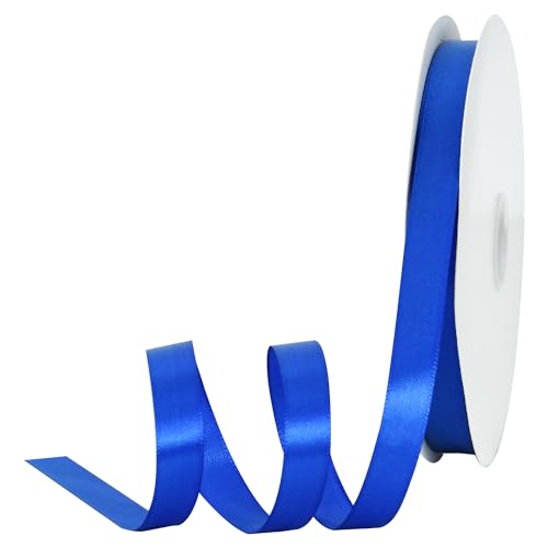 Toniful Satinband, dünne, einfarbige Stoffbänder für Nähen, Geschenkverpackungen, Bastelarbeiten, Schleifenherstellung, Einladungen, Hochzeitsfeier-, Valentinstagsdekoration, 1,6 cm x 91 m, Königsblau von TONIFUL