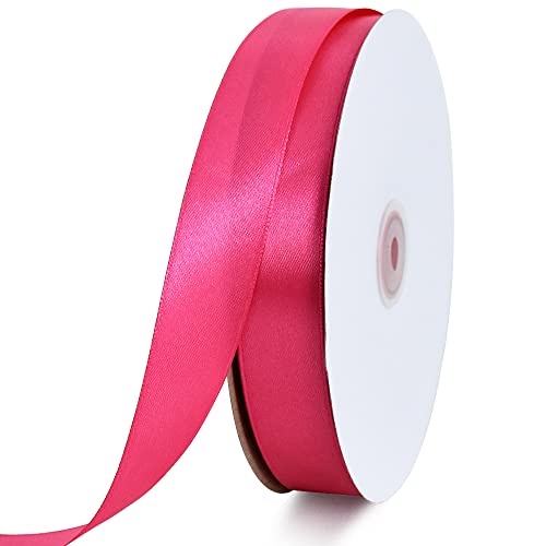 TONIFUL Satin Geschenkband Knallrosa Neon Rosa 2,5cm x 91m, 1 Rolle Schleifenband für Geschenkverpackung und Partydekoration, Hochwertiges Geschenkband Geburtstagsparty von TONIFUL