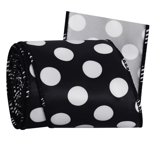 TONIFUL Satinband mit Draht und weißen Punkten, 6,3 cm x 4,5 m, für Geschenkverpackungen, Basteln, Schleifen, Geschenkkörbe, Halloween-Band für Haustür, Kranz, Dekoration, Weihnachtsfeier-Dekoration von TONIFUL