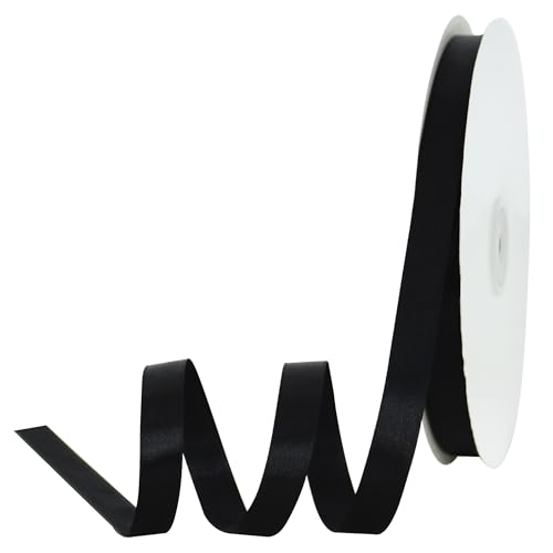 TONIFUL Satin Geschenkband Schwarz 1,25cm x 91m, 1 Rolle Schleifenband für Geschenkverpackung und Partydekoration, Hochwertiges Geschenkband Geburtstagsparty von TONIFUL