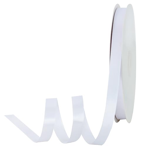 Toniful Satinband, dünnes, einfarbiges Stoffband für Einladungen, Geschenkverpackungen, Schleifenherstellung, Blumensträuße, Valentinstags-, Hochzeits-, Party-Dekoration, 1,27 cm x 91 m, Weiß von TONIFUL