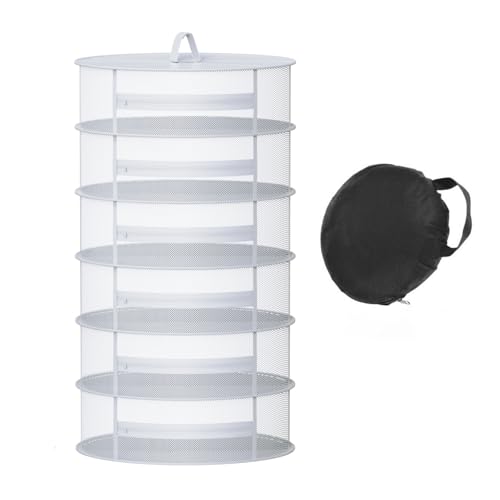 TONIJAWES Trockennetz Kräuter weiß 6 lagiges Breite 60cm Kräutertrockner Pflanzen Trockenregal Klappbar Aufhängen Geeignet getrocknetem Blumen,Fisch,Fleisch,Früchten Trocknen Kleidung von TONIJAWES