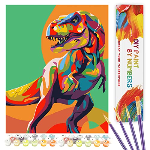 TONZOM Malen nach Zahlen Kits, DIY Acrylölgemälde für Erwachsene Kinder Anfänger, Bunter Dinosaurier 16 x 20 Zoll Leinwand Ohne Rahmen von TONZOM