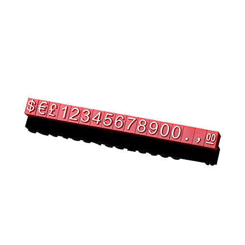 (10 Stück in einer Box) rote Schrift mit weißem Hintergrund, Metall-Preis, arabische Preisschilder, Zähler Tag-Preis, für Schmuck-Präsentationsartikel, Preis 4 x 6 mm (US Dollar, Pfund, Euro) von TOOLDO