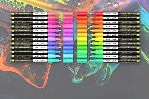 24 neonfluoreszierende Acrylfarbstifte, spezielle Farbserie, Marker-Set, 0,7 mm, extra feine Spitze, Steinmalerei, Glas, Tassen, Holz, Metall, Leinwand, DIY-Projekte, Details, ungiftig, auf von TOOLI-ART
