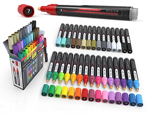 TOOLI-ART Acrylfarben-Marker-Set Essential Color Series für Felsmalerei, Leinwand, Tassen, Kunststoff, Metall, Glas, Farbe, Stoff, Holz. Ungiftig, schnell trocknend, auf Wasserbasis (30 MITTEL) von TOOLI-ART