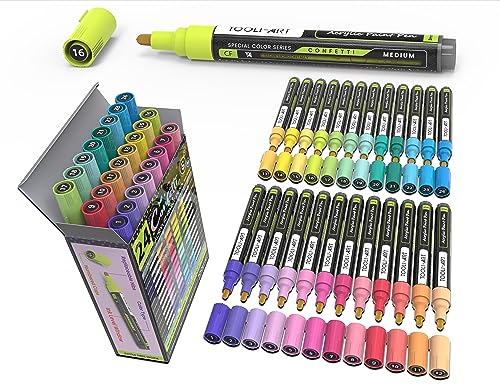 Acrylfarben-Marker-Set mit 24 Konfetti-Farben, 3 mm, mittlere Spitze, Steinmalerei, Glas, Tassen, Holz, Metall, Leinwand, Keramik, Kunststoff, DIY-Projekte, Illustration. Ungiftig, auf Wasserbasis, Acrylfarben-Marker-Set mit 24 Konfetti-Farben, 3 mm, mittlere Spitze, Steinmalerei, Glas, Tassen, Holz, Metall, Leinwand, Keramik, Kunststoff, DIY-Projekte, Illustration. Ungiftig, auf Wasserbasis, von TOOLI-ART