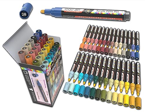 TOOLI-ART 28 Southwestern Colors Acrylfarbstift-Marker-Set, 3 mm mittlere Spitze, Felsmalerei, Glas, Tassen, Holz, Metall, Leinwand, Detaillierung. Ungiftig, auf Wasserbasis, schnell trocknend von TOOLI-ART