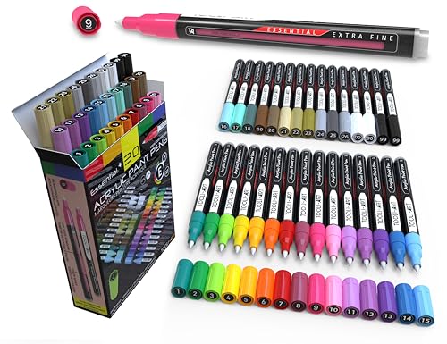 TOOLI-ART Acrylfarben-Marker-Set Essential Color Series für Felsmalerei Leinwand Kunststoff Metall Glasfarbe Stoff Holz Ungiftig schnell trocknende acrylstifte für steine wasserfest 30 EXTRA FINE von TOOLI-ART