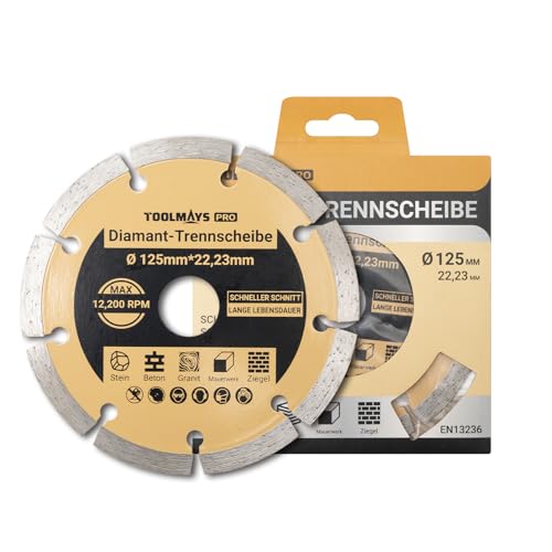 TOOLMAYS Diamanttrennscheiben 125mm Diamantscheibe für Stein, Beton, Granit, Mauerwerk, Ziegel, Stahlbeton, Bohrung 22,23 mm TOOLMAYS Diamanttrennscheiben 125mm Diamantscheibe für Stein, Beton, Granit, Mauerwerk, Ziegel, Stahlbeton, Bohrung 22,23 mm von TOOLMAYS