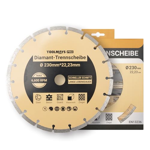 TOOLMAYS Diamanttrennscheiben 230mm Diamantscheibe für Stein, Beton, Granit, Mauerwerk, Ziegel, Stahlbeton, Bohrung 22,23 mm TOOLMAYS Diamanttrennscheiben 230mm Diamantscheibe für Stein, Beton, Granit, Mauerwerk, Ziegel, Stahlbeton, Bohrung 22,23 mm von TOOLMAYS