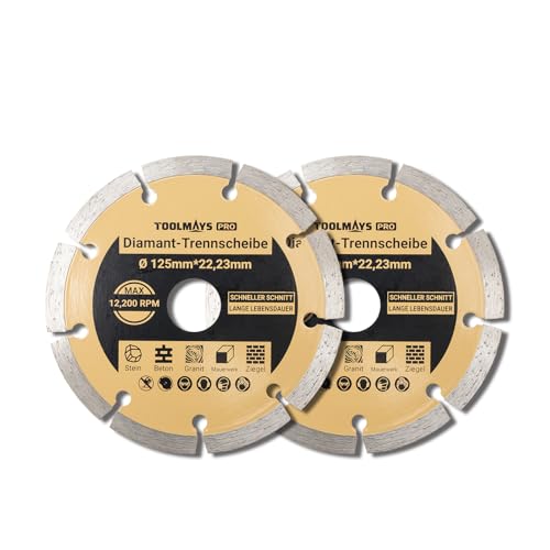 TOOLMAYS Diamanttrennscheiben Set 2x 125mm Diamantscheibe für Stein, Beton, Granit, Mauerwerk, Ziegel, Stahlbeton, Bohrung 22,23 mm von TOOLMAYS