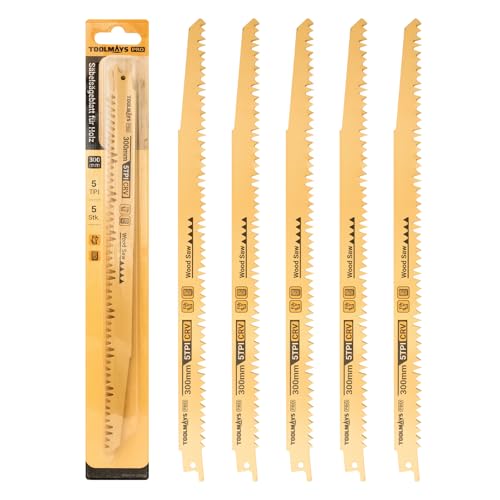 TOOLMAYS Säbelsägeblatt 5tlg. Sägeblätter Set für Holz, 300mm 5TPI für Hartholz knotiges Holz und Weichholz, Säbelsägeblätter Set für schnelle und saubere Schnitte von TOOLMAYS