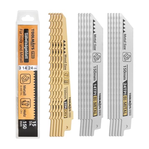TOOLMAYS Säbelsägeblatt Set 15tlg. Sägeblätter für Holz & Metall & Kunststoff, BIM Sägeblatt Satz von TOOLMAYS