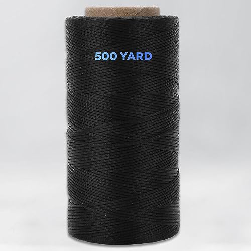 TOOLSSIDE Wachsschnur, 9-lagig, schwarz, 2 mm, gewachst, 1500 Fuß/457 m, Nylon (210D Polyester), 72,6 kg Zugfestigkeit, Schwarze Schnur zum Basteln, 1 Rolle von TOOLSSIDE