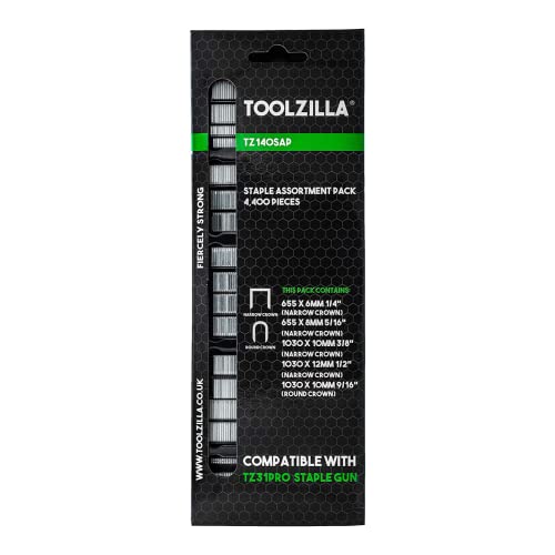 TOOLZILLA Klammern für Tackerpistole 4.400 Stück, Profi Packung mit Schmaler und Runde Krone in 6-14 mm aus hochqualitativem Stahl für Hand- und Heimwerk, und Befestigungsmaterial, Möbel, Türen TOOLZILLA Klammern für Tackerpistole 4.400 Stück, Profi Packung mit Schmaler und Runde Krone in 6-14 mm aus hochqualitativem Stahl für Hand- und Heimwerk, und Befestigungsmaterial, Möbel, Türen von TOOLZILLA