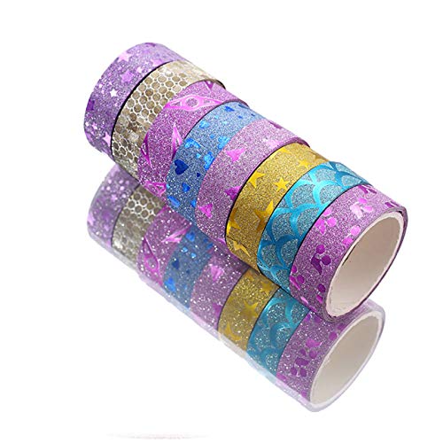 10 Rollen mehrfarbiges Glitzer-Klebeband, buntes Abdeckband, glitzerndes Deko-Klebeband für Festival-Dekoration, Scrapbooking, Basteln, 1,5 x 300 cm, mit Mustern von TOP-MAX