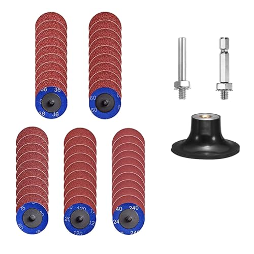 50 Stück Schnellwechselscheiben Set, 2 zoll Schleifscheiben Pad mit 1/4 zoll Schacht und Scheibenpads, Scheiben zum Metall Stahl Edelstahl Schleifen, Polieren, Entzundern, 36#+60#+80#+120#+240# von TOP-MAX
