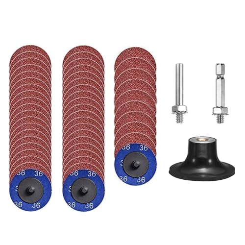 50 Stück Schnellwechselscheiben Set, 2 zoll Schleifscheiben Pad mit 1/4 zoll Schacht und Scheibenpads, Scheiben zum Metall Stahl Edelstahl Schleifen, Polieren, Entzundern, 36# von TOP-MAX
