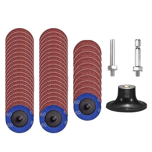 50 Stück Schnellwechselscheiben Set, 2 zoll Schleifscheiben Pad mit 1/4 zoll Schacht und Scheibenpads, Scheiben zum Metall Stahl Edelstahl Schleifen, Polieren, Entzundern, 60# von TOP-MAX