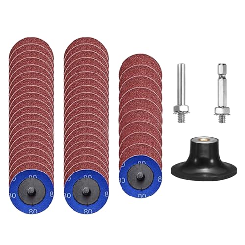 50 Stück Schnellwechselscheiben Set, 2 zoll Schleifscheiben Pad mit 1/4 zoll Schacht und Scheibenpads, Scheiben zum Metall Stahl Edelstahl Schleifen, Polieren, Entzundern, 80# von TOP-MAX