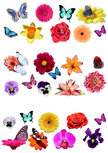 28 schöne Blumen und Schmetterlinge, essbares Oblatenpapier, Kuchendekorationen. von Top That