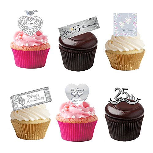 Essbare Kuchendekoration, Cupcake-Aufsteller für den 50. Hochzeitstag/Silberhochzeit, Oblatenpapier, 21 Stück Essbare Kuchendekoration, Cupcake-Aufsteller für den 50. Hochzeitstag/Silberhochzeit, Oblatenpapier, 21 Stück von Top That