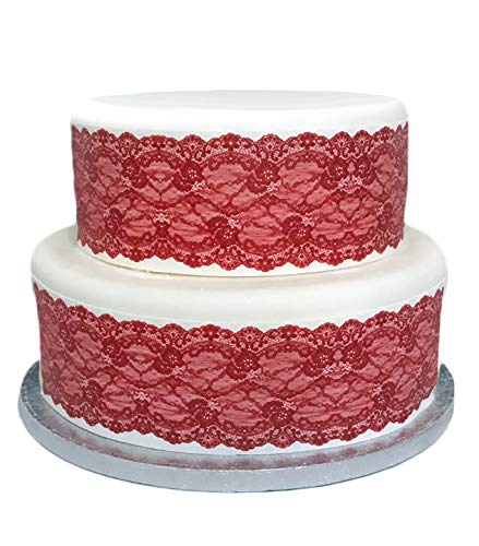 Top That Essbare Dekorfolie mit rotem Spitzeneffekt, ideal für größere Kuchen, einfach zu verwenden von Top That