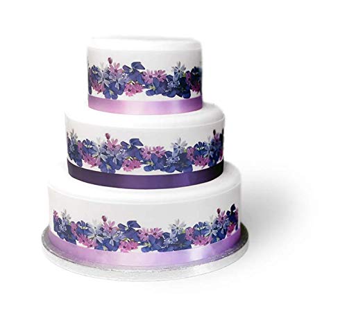 Top That Essbares Deko-Band, violett, violett, mit Viola und Blumen, Bordüre – perfekt für größere Kuchen – einfach zu verwenden von Top That