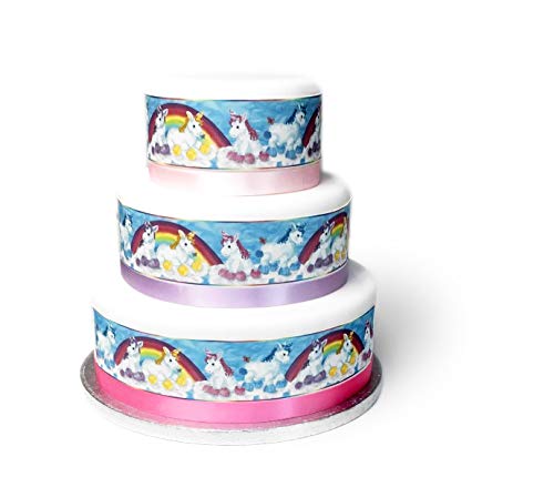 Top That Essbares Dekor-Blatt Regenbogen-Einhorn-Bordüre – perfekt zum Dekorieren größerer Kuchen – einfach zu verwenden von Top That