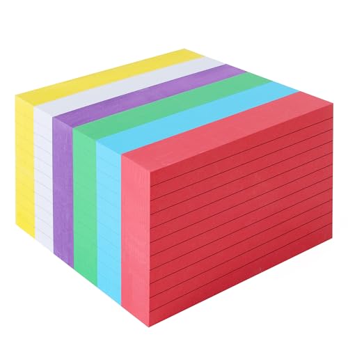 Karteikarten, farbige Lernkarten, 6 Neonfarben, 7,6 x 12,7 cm, eine linierte Seite, für Schule, Büro, Lernen, Notizen, 600 Stück von TOP-Pindu