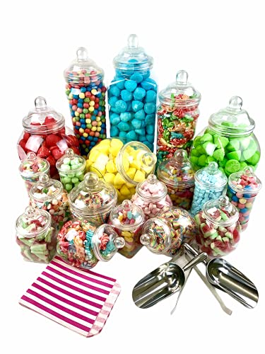 19 Vintage-Stil Kunststoffbehälter Candy Buffet Kit Party Pack - 2 x Schaufel 2 x Zangen 100 x Rosa Papiertüte von TOP STAR