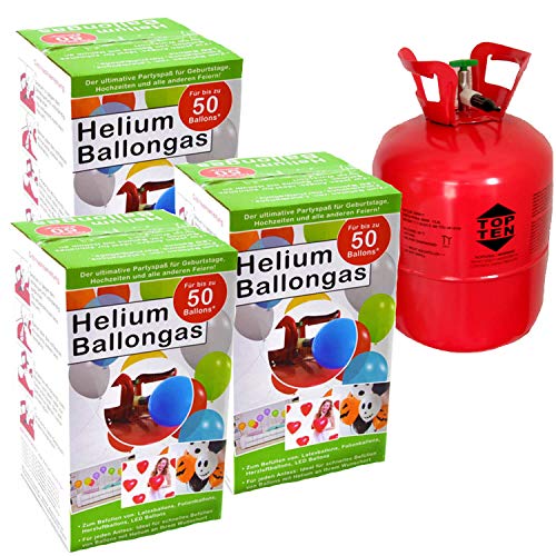 3x Helium-flasche für ca. 150 Luftballons Folienballons Ballongas 360 Liter (0,36 m³) von TOP TEN