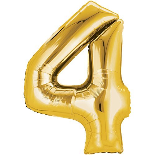 Folienballon 80cm GOLD Zahlenballon, Luftballon, Geburtstag, Zahl für Helium und Luftfüllung geeignet (Zahl: 4) von TOP TEN