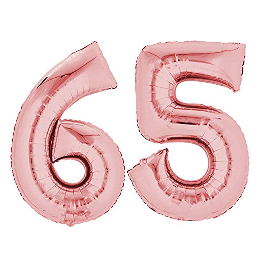 TOP TEN Folienballon 80cm Rosegold 65 Zahlenballon, Luftballon, Geburtstag, Zahl für Helium und Luftfüllung geeignet von TOP TEN