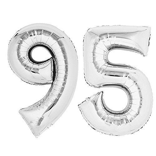TOP TEN XXL Folienballon 80 cm Silber 95 Zahlenballon, Luftballon, Geburtstag, Heliumballon von TOP TEN
