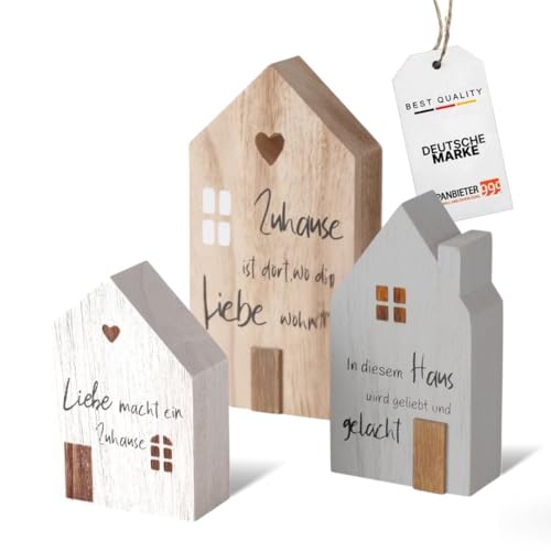 TOPANBIETER 999 Dekoaufsteller Holz 3er Set – Stilvolle Deko-Häuser aus Blauglockenbaum - Moderne Wohnaccessoires mit liebenvollen Sprüchen– Hochwertige Holzdeko -Holz, bemalt in weiß, grau und Natur TOPANBIETER 999 Dekoaufsteller Holz 3er Set – Stilvolle Deko-Häuser aus Blauglockenbaum - Moderne Wohnaccessoires mit liebenvollen Sprüchen– Hochwertige Holzdeko -Holz, bemalt in weiß, grau und Natur von TOPANBIETER 999