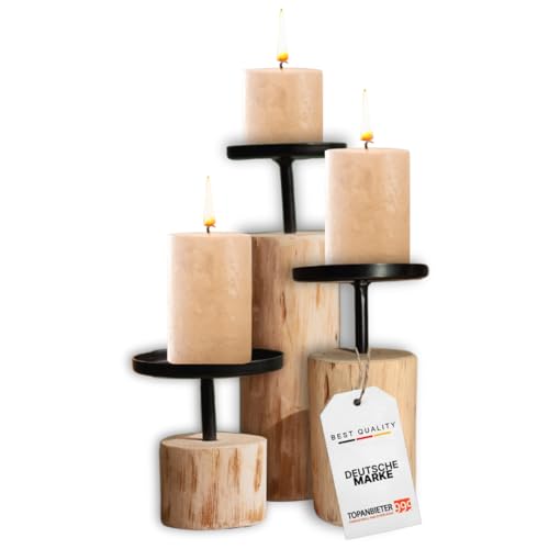 TOPANBIETER 999 Kerzenständer 3er Set, Rundes Design aus Eukalyptusholz & Metall, Höhe 8-22 cm Stilvolle Kerzenhalter für Stumpenkerzen, Moderne Tischdeko Kerzenleuchter Lieferung ohne Kerzen TOPANBIETER 999 Kerzenständer 3er Set, Rundes Design aus Eukalyptusholz & Metall, Höhe 8-22 cm Stilvolle Kerzenhalter für Stumpenkerzen, Moderne Tischdeko Kerzenleuchter Lieferung ohne Kerzen von TOPANBIETER 999