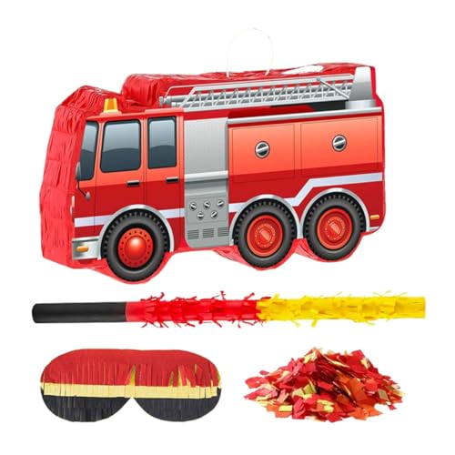 TOPBATHY 1 Satz Feuerwehr Pinata mit Augenbinde Schläger und Konfetti für Feuerwehrgeburtstagsdeko Jungen Party Zubehör für Unvergessliches Fest von TOPBATHY