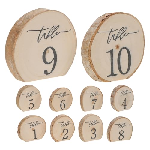 TOPBATHY 10 Stück Rinde Hochzeitstischdekoration Empfangstischnummern Holztischmittelstücke Holzhochzeitstischschilder Rustikale Holzhochzeitsnummern Tischnummernschilder von TOPBATHY