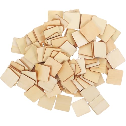 TOPBATHY 100 Stück Quadratische Holzspäne Blanko Geschenkanhänger Ornamente Bastelarbeiten Bastelarbeiten Unfertige Holzplatten Vorgebohrte Holzkreise Unfertige Holzstücke von TOPBATHY