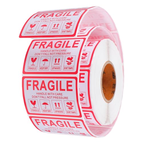 TOPBATHY 1000 Stück Fragile Logo-Aufkleber Paketaufkleber Versandwarnlabels Versandwarnaufkleber Klebstoffversandetiketten zerbrechliches Packband Versandklebeband Kupferplatte rot von TOPBATHY