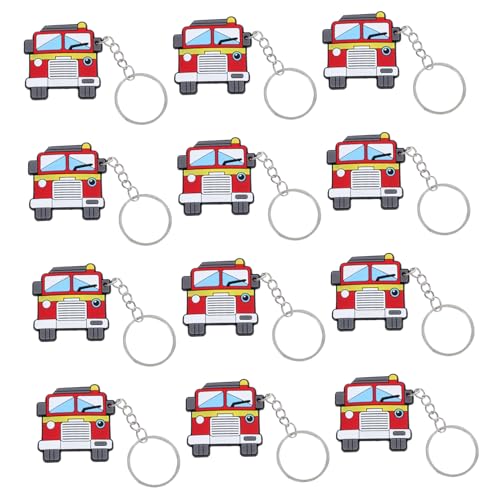 TOPBATHY 12 Stück Feuerwehrwagen Schlüsselanhänger für Kindergeburtstage Lustige Mitgebsel und für Feuerwehrmann Mottoparty Vielseitige Verwendung Schlüsselanhänger oder Taschenanhänger von TOPBATHY
