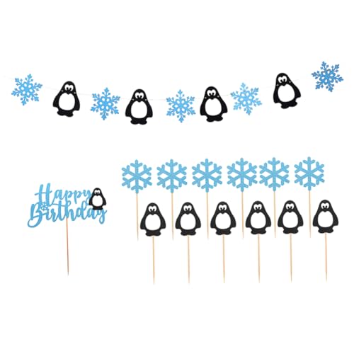 TOPBATHY 14 Stk Pinguin-Schneeflocken Glitzer-Schneeflocken-Cupcake-Topper Dekorationen für Pastelle Weihnachtsgirlande Ziehfahnen aus Papier Kuchendekorationen Hochzeit von TOPBATHY