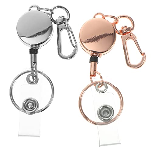 TOPBATHY 2 Stück Einziehbarer Ausweishalter mit Schlüsselanhänger Metall Id Badge Halter für Ausweis und Schlüssel für Büro und Industriearbeiter Silber Roségold von TOPBATHY